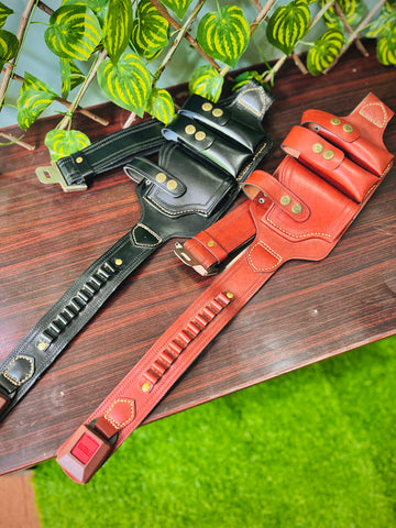 Handmade Leather Belly Belt Holster | Holds 1 Pstl + 2 Mags & 10 Bullets