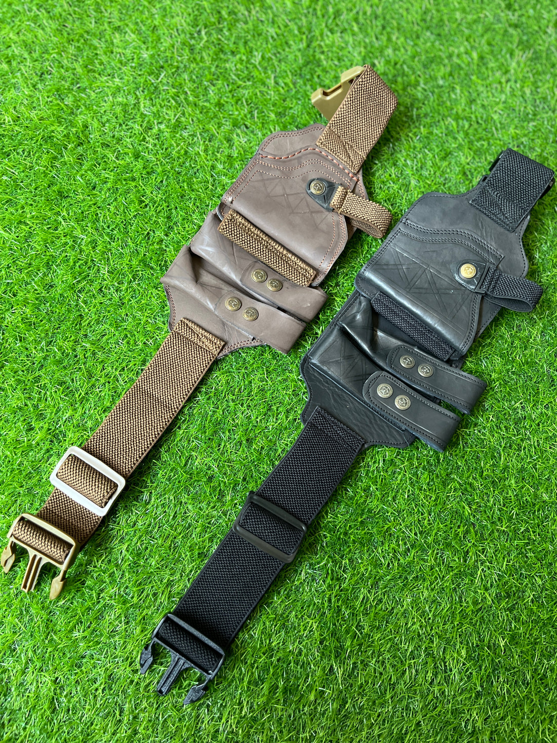 Pistol Holster Belt – Leather with Dual Magazine Holders + FREE Cleaning Ki